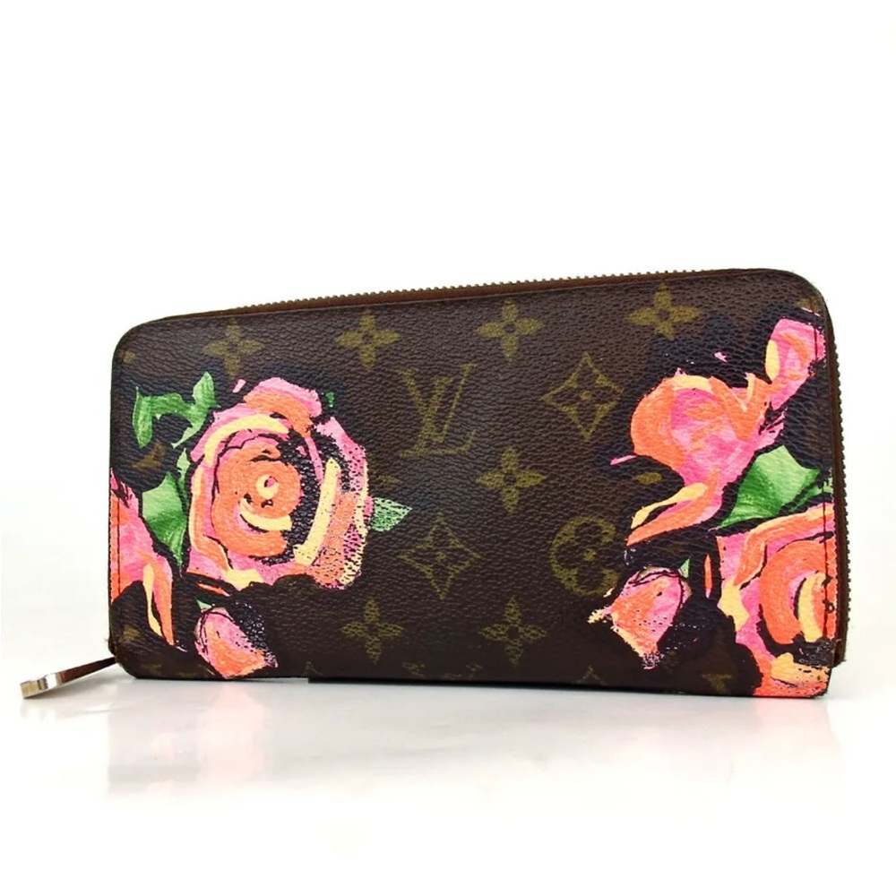 LOUIS VUITTON ROSE STEVEN SPROUSE ZIPPY BROWN CANVAS WALLET